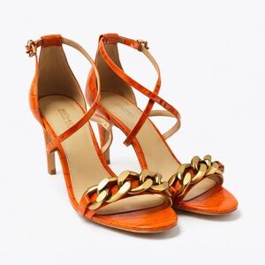 Michael Kors Vibrant Orange and Gold Heels